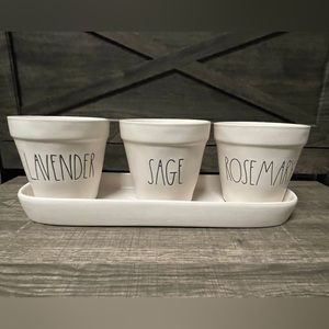 Rae Dunn ROSEMARY SAGE LAVENDER (Double Sided) Trio Planter/ Candle 🇺🇸